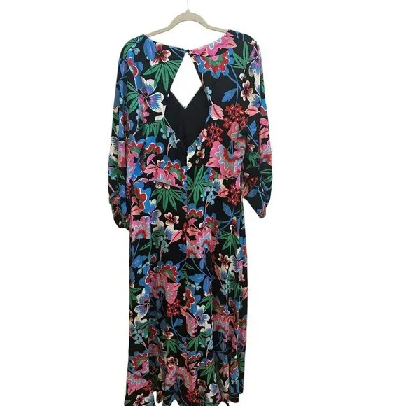 london times morris maxi dress Women's London Times Floral Bishop Sleeve Mesh Surplice Maxi Dress, Size: Medium, Green Orange